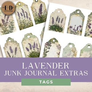 Lavender Junk Journal Kit, 12 Digital Journal Tags, Lavender Junk Journal, Printable Ephemera, Junk Journal Digital Paper, paper craft