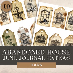 Kit de diario basura de casa abandonada, 12 etiquetas de diario digital, diario basura de casa abandonada, material efímero imprimible, papel digital para diario basura