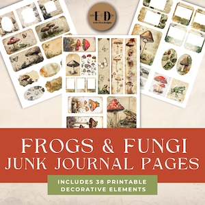 Frogs & Fungi Junk Journal Kit, Digital Journal Ephemera, Mushroom Junk Journal, Printable Ephemera, Frog Junk Journal, mushroom ephemera
