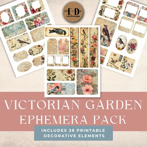 Victorian Garden Junk Journal Digital Paper,  Digital Journal Ephemera, Floral Junk Journal, Printable Ephemera, Paper Craft, Collage