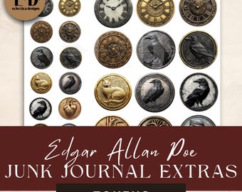 Edgar Allan Poe Junk Journal Digital Paper, Journal Tokens, Digital Junk Journal, Junk Journal Clipart, Printable Ephemera, Paper Craft