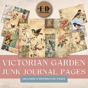 Victorian Garden Junk Journal Digital Paper, 6 Digital Journal Pages, Floral Junk Journal, Printable Ephemera, Paper Craft, Collage, 11x8.5