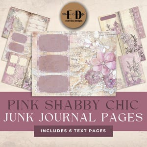 Pink Shabby Chic Junk Journal Digital Paper, 6 Digital Journal Pages, Pink Junk Journal Kit Girly, Printable Ephemera, Paper Craft, Collage