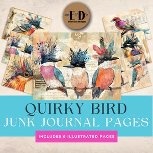 Papier numérique original pour carnet d'oiseaux, oiseau, 6 pages de journal numérique, carnet d'oiseaux, éphémères imprimables, créations en papier, collage, 11 x 8,5