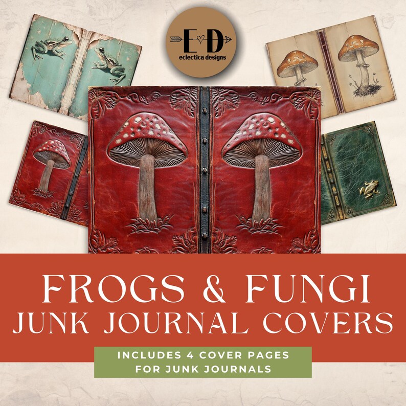 Frogs & Fungi Junk Journal Kit, 4 Digital Journal Covers, Mushroom Junk ...