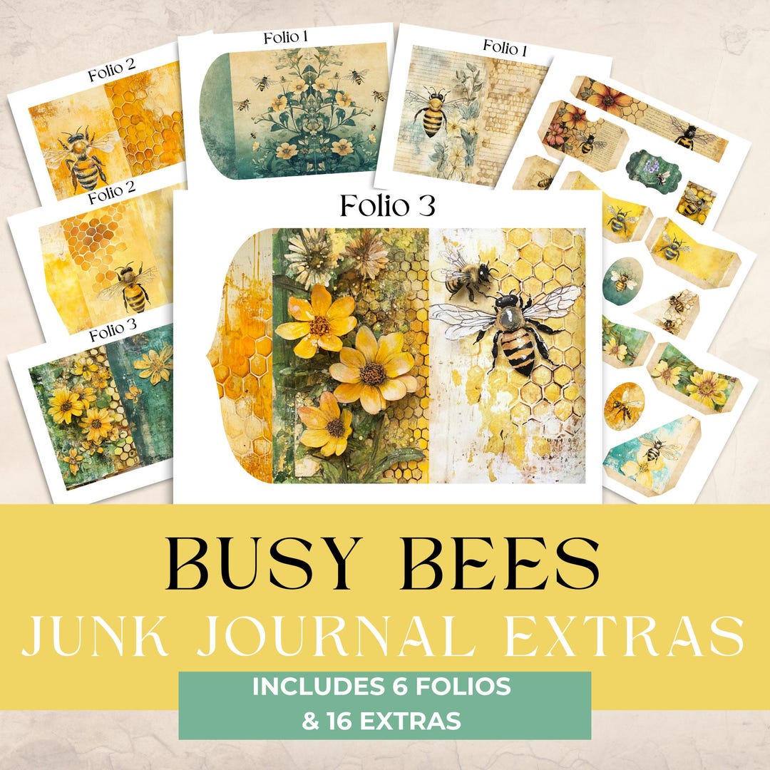 Busy Bees Junk Journal Digital Paper, Digital Journal Folio, Bee Junk ...