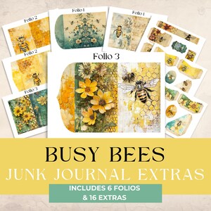 Busy Bees Junk Journal Digital Paper, Digital Journal Folio, Bee Junk Journal Pocket Folio, Printable Ephemera, Paper Craft, Collage