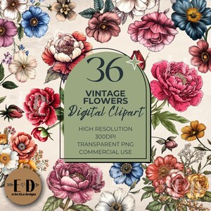 Vintage Flower Clipart for commercial use, Transparent PNG, Floral, Victorian Flowers, Nature, Natural, Bouquet