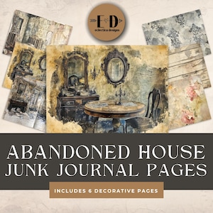 Kit de diario basura de casa abandonada, 6 páginas de diario digital, diario basura de casa abandonada, material efímero imprimible, papel digital para diario basura