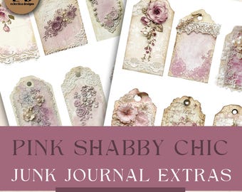 Pink Shabby Chic Junk Journal Digital Paper, 4 Digital Journal Ephemera ...