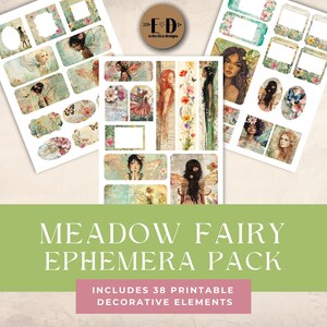 Kit de carnets Meadow Fairy Junk, 38 journaux numériques éphémères, journal Fairy Junk, imprimés éphémères, Junk Journal papier numérique, créations artisanales