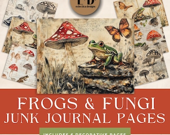 Frogs & Fungi Junk Journal Kit, Digital Journal Pocket Folio, Mushroom ...