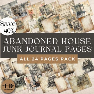 Kit de diario basura de casa abandonada, 24 páginas de diario digital, diario basura de casa abandonada, material efímero imprimible, papel digital para diario basura