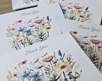 Bedankkaarten met wilde bloemen, elegant bloemdessin, set van 6 inch