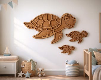 Sea Turtle Wall Art | Layered Wooden Nursery Décor | 7mm Plywood | Coastal Kids Room