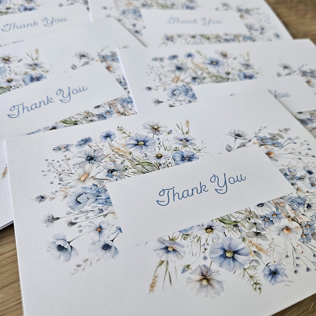Thank You Cards | Blue Floral | A6 Note Card Set - Etsy