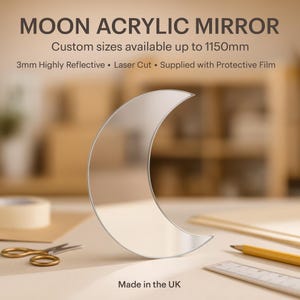 Luna espejada acrílica/Forma celestial artesanal/Espejo de plexiglás/Varios tamaños