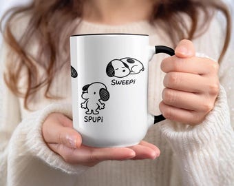 Taza de café con meme de perro, taza de cerámica para amantes de los perros de dibujos animados, Snobi, Spupi, Sweepi, Snorpi, Snubi, Sbubi (color en el interior)