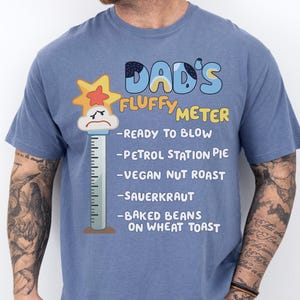 Chemise bluey fête des pères/Couleurs de confort/Cadeaux bluey pour papa/T-shirt bluey duveteux drôle au mètre/Tshirt bluey papa/Fête des pères/blague papa/blague pet