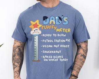 Camiseta Bluey para o Dia dos Pais/Comfort Colors/Presentes Bluey para o Papai/Camiseta engraçada Bluey Fluffy Meter/Camiseta Bluey para o Papai/Dia dos Pais/Piada de Pai/Piada de Peido