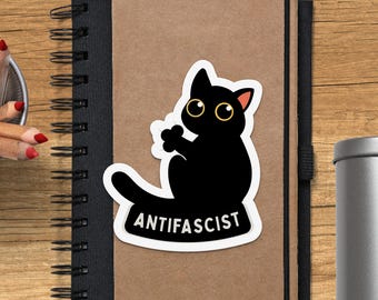 Adesivo de gato preto antifascista, holográfico, ímã ou cartão postal: vinil durável