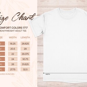 Pode incluir: Tabela de tamanhos para uma camiseta de adulto de peso pesado, mostrando as medidas em polegadas para largura e comprimento. Os tamanhos variam do S ao 3XL.