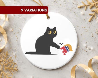 Cat Anti Trump Ornament, Ceramic or Aluminum Christmas Decoration, Sarcastic Cat, FDT, Grumpy Black Cat, Subtle Anti Trump, Anti Maga