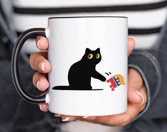 Cat Anti Trump Mug/Sarcastic Coffee Mug/Gift for Liberal/FDT/Grumpy Black Cat Mug/Not My President/Subtle Anti Trump Mug/Trump Parody/Resist