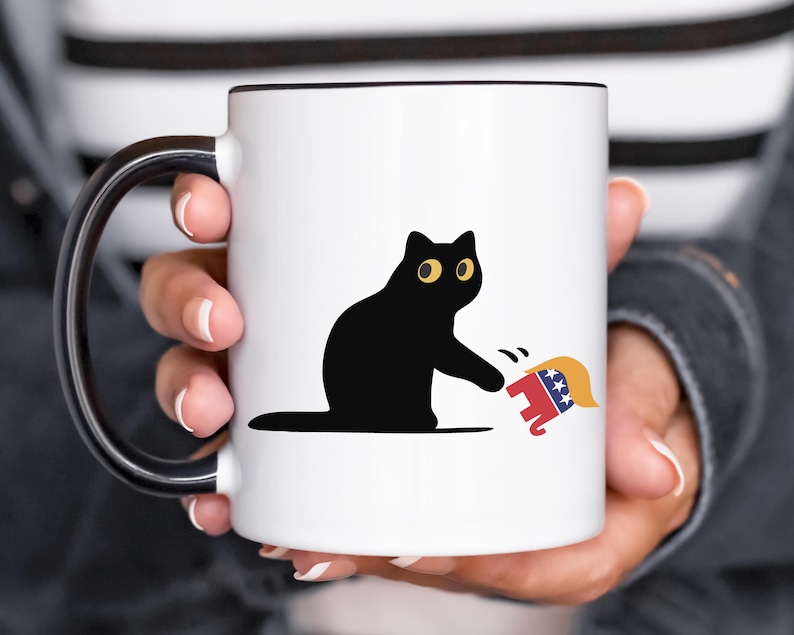 Cat Anti Trump Mug/Sarcastic Coffee Mug/Gift for Liberal/FDT/Grumpy Black Cat Mug/Not My President/Subtle Anti Trump Mug/Trump Parody/Resist image 1