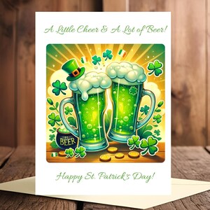 Carte pour la Saint-Patrick - Un peu de joie et beaucoup de bière ! -Carte de voeux irlandaise drôle - Carte postale de bière verte - Imprimable en téléchargement numérique