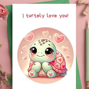 I Turtley Love You – Süße Schildkröte Valentinstag Karte 13 x 18 cm Punny digitaler Download | Druckbare Liebeskarte für Partner, Freund oder Jahrestag
