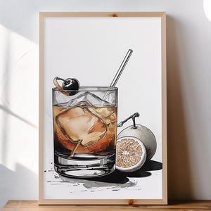 Póster de cócteles antiguos, arte mural de cócteles, impresión de whisky, decoración de bar vintage, ilustración de cócteles clásicos