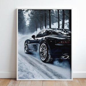 Racing Porsche Digital Art Print, Vintage Car Poster, Hypebeast Wall Decor, Automotive Wall Art, Porsche 911 Poster, Black/White