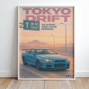 Nissan Skyline GTR Movie Poster, JDM Supercar Wall Art Car Guy & Enthusiast Gift, Automotive Wall Decor, Sports Car Poster