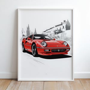 Ferrari Poster, Retro Sports Car Wall Art Print, Garage Decor for Car Enthusiasts, Vintage Motorsport Artwork, Digital Download