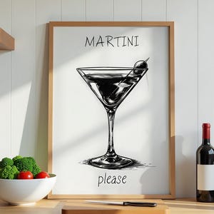 Póster de cóctel con impresión de martini sucio, elegante arte mural con copas de martini, impresión moderna de martini para bar o cocina