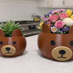 Teddy Bear Flower Pot or Accessories Holder | Cute Planter | Adorable Bear Decor for Desk, Nursery, or Gifts