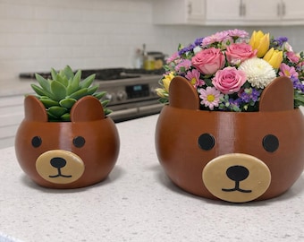 Teddy Bear Flower Pot or Accessories Holder | Cute Planter | Adorable Bear Decor for Desk, Nursery, or Gifts