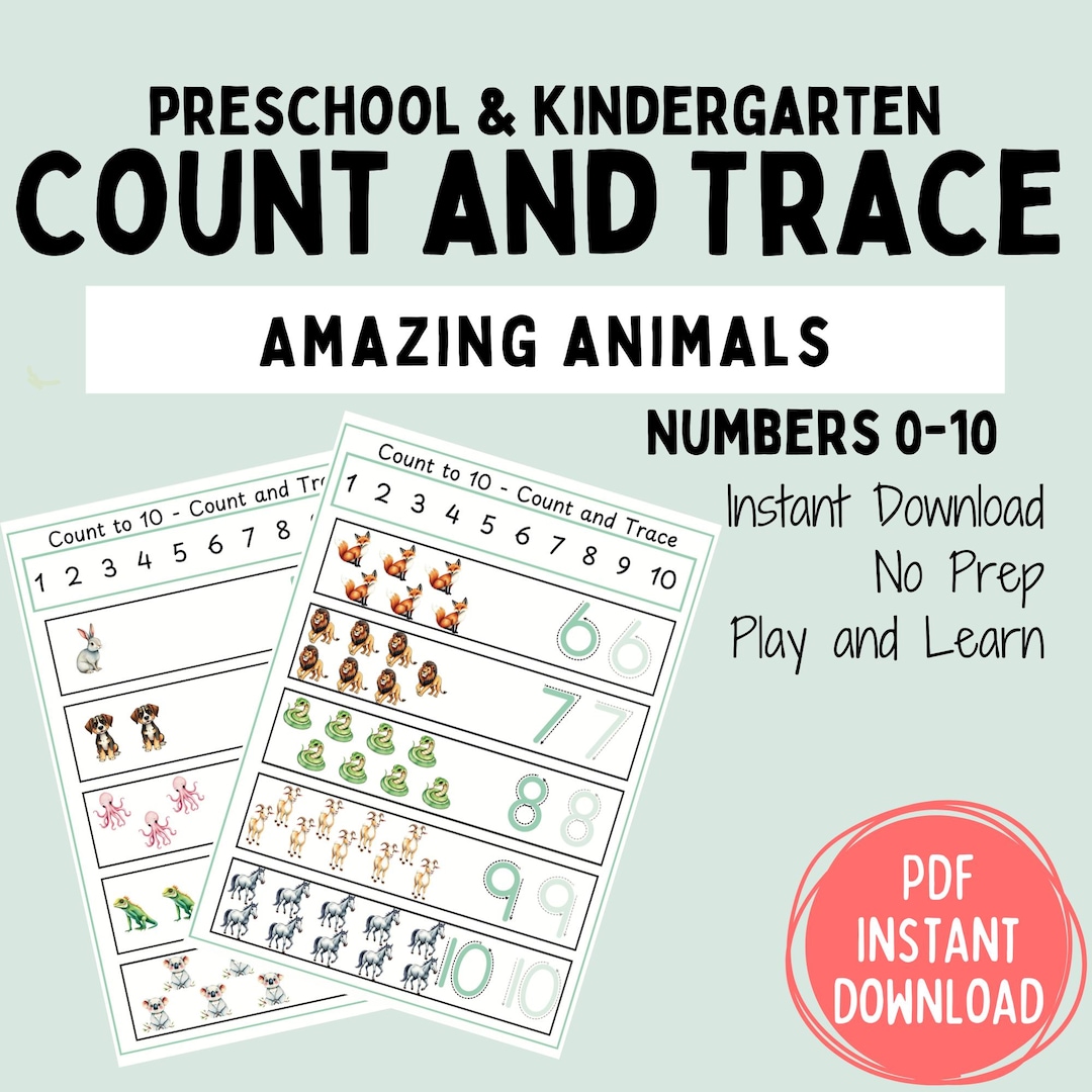Amazing Animals Count and Trace Printable Worksheets, Learn to Count ...