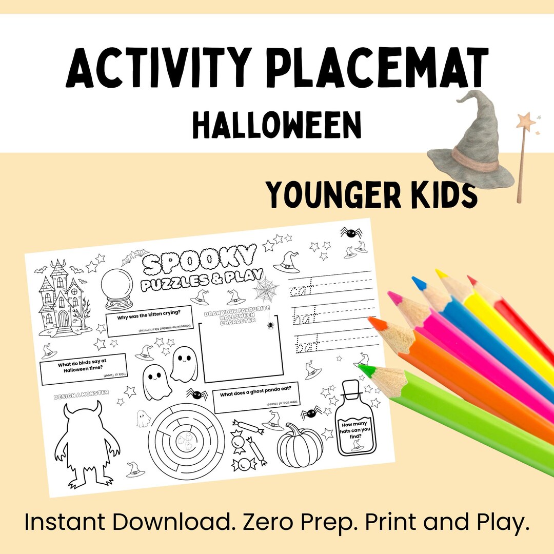 Halloween Activity Placemat: Printable Party Games for Kids for Home or ...
