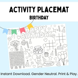 Jogo americano de atividades de aniversário para crianças, atividades e jogos para festas infantis, imprimível divertido para festas, jogos de festa unissex, download instantâneo em PDF