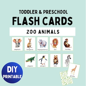 Zoo Animal Flash Cards, Zoo Animal Vocabulary, Flash Cards for Toddlers and Preschoolers, Vocabulary Building, Early Learning, PDF Printable