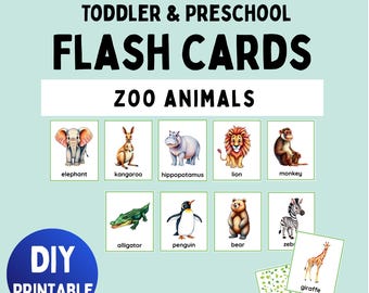 Schede didattiche sugli animali dello zoo, vocabolario sugli animali dello zoo, schede didattiche per bambini piccoli e in età prescolare, sviluppo del vocabolario, apprendimento precoce, PDF stampabile
