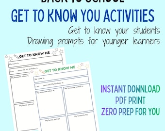 Get To Know Me Activity Sheet, Preschool Back to School Worksheet, New School Year Ice Breaker, Teacher Resources, Printable School Activity