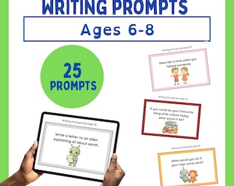 25 Writing Prompts for Kids Ages 6-8, Year2/Grade2: Journalling, Writing For Fun, For Home or School, PDF Printable