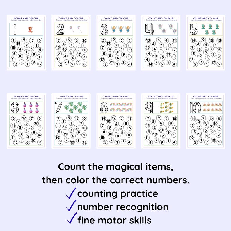 Friends Count Worksheet Fairy Friends Count and Color Activity Worksheets for Preschool and ...