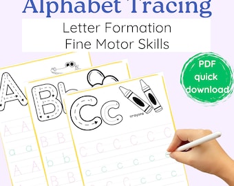 Alphabet Writing Practice Sheets, Tracing Sheets, Handwriting Printable, Instant Download, Print and Play, Letter Formation Practice