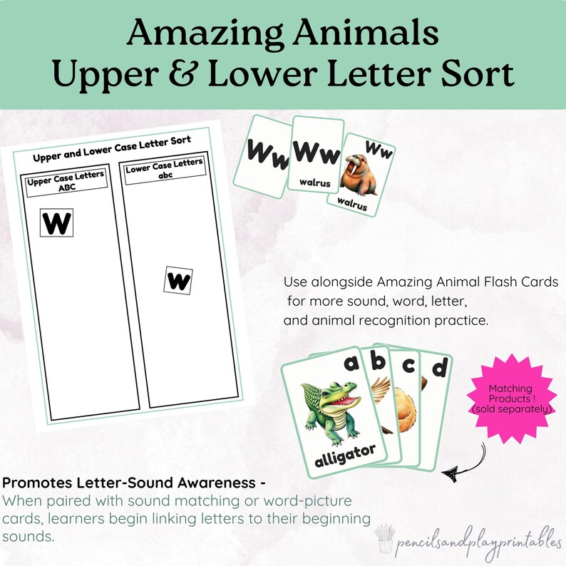 Animal Alphabet Letter Sorting Activity, Upper and Lower Case, Early ...