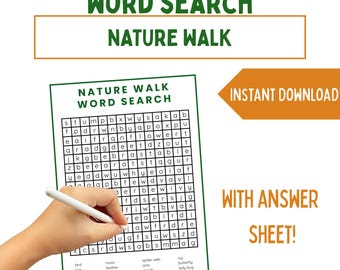Nature Walk Theme Word Search, Word Search For Kids, Word Search for Nature Walk, Travel And Vacation Games, Word Find Puzzle, PDF Printable