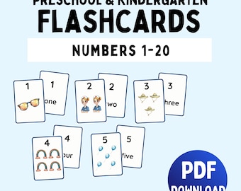 Chiffres 0-20, cartes-éclair imprimables pour enfants, apprentissage précoce, calcul préscolaire, téléchargement PDF instantané